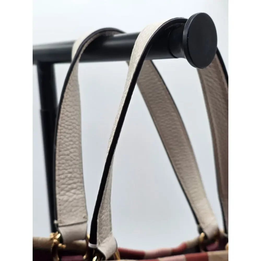 Coach Dempsey Tote 22 Signature Jacquard Khaki Chalk Pink Stripe Crossbody Bag